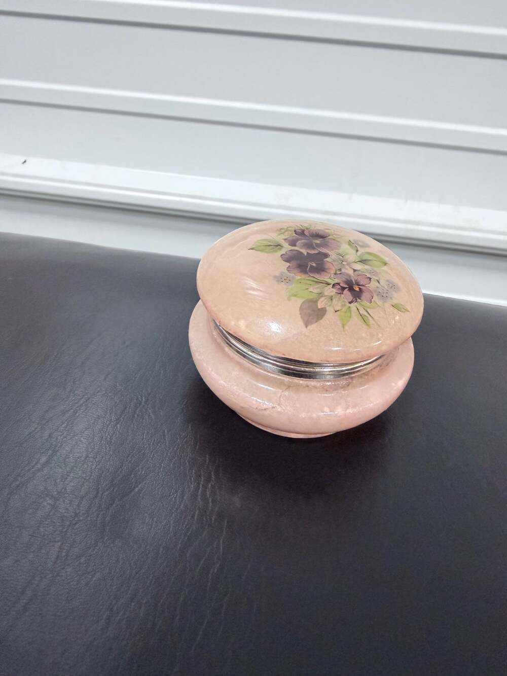 Vintage Pink Alabaster Trinket or Powder Box